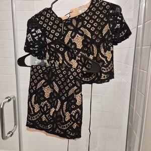 Tobi Black Lace Overlay Top
